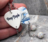 Deep Purple Stormbringer Guitar Pick Earrings with White AB Pave Bead Dangles