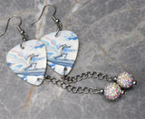 Deep Purple Stormbringer Guitar Pick Earrings with White AB Pave Bead Dangles