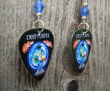 Deep Purple Slaves and Masters Guitar Pick Earrings with Blue Swarovski Crystals