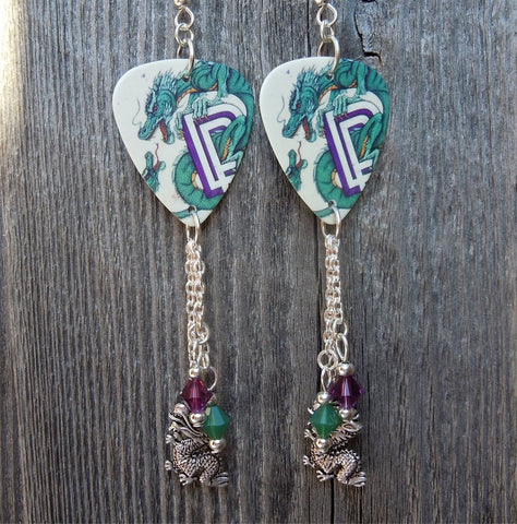 Deep Purple The Battle Rages On Guitar Pick Earrings with Charms and Swarovski Crystal Dangles