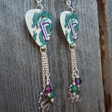 Deep Purple The Battle Rages On Guitar Pick Earrings with Charms and Swarovski Crystal Dangles