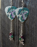 Deep Purple The Battle Rages On Guitar Pick Earrings with Charms and Swarovski Crystal Dangles