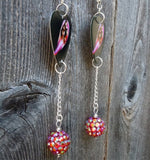 Deep Purple Fireball Guitar Pick Earrings with Fuchsia ABx2 Pave Bead Dangles