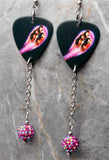 Deep Purple Fireball Guitar Pick Earrings with Fuchsia ABx2 Pave Bead Dangles