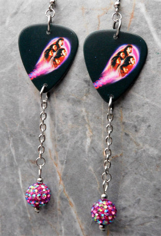 Deep Purple Fireball Guitar Pick Earrings with Fuchsia ABx2 Pave Bead Dangles