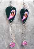 Deep Purple Fireball Guitar Pick Earrings with Fuchsia ABx2 Pave Bead Dangles