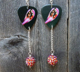 Deep Purple Fireball Guitar Pick Earrings with Fuchsia ABx2 Pave Bead Dangles