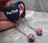 Deep Purple Fireball Guitar Pick Earrings with Fuchsia ABx2 Pave Bead Dangles