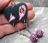 Deep Purple Fireball Guitar Pick Earrings with Fuchsia ABx2 Pave Bead Dangles