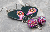 Deep Purple Fireball Guitar Pick Earrings with Fuchsia ABx2 Pave Bead Dangles