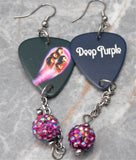 Deep Purple Fireball Guitar Pick Earrings with Fuchsia ABx2 Pave Bead Dangles