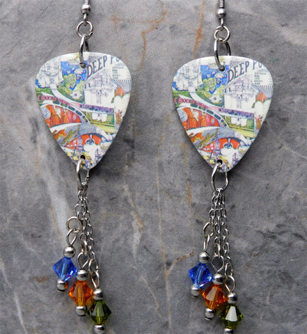 Deep Purple The Book Of Taliesyn Guitar Pick Earrings with Swarovski Crystal Dangles