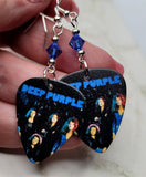Deep Purple Guitar Pick Earrings with Blue Swarovski Crystals