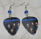Deep Purple Guitar Pick Earrings with Blue Swarovski Crystals
