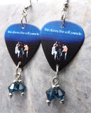 The Doors Soft Parade Guitar Pick Earrings with Blue Swarovski Crystal Dangles