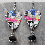 Duran Duran Medazzaland Guitar Pick Earrings with Black Swarovski Crystal Dangles