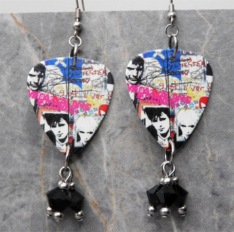 Duran Duran Medazzaland Guitar Pick Earrings with Black Swarovski Crystal Dangles