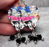 Duran Duran Medazzaland Guitar Pick Earrings with Black Swarovski Crystal Dangles