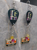 Duran Duran Big Thing Guitar Pick Earrings with Cassette Tape Charm and Swarovski Crystal Dangles