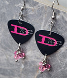 Duran Duran All You Need Is Now Guitar Pick Earrings with Pink Swarovski Crystal Dangles