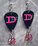 Duran Duran All You Need Is Now Guitar Pick Earrings with Pink Swarovski Crystal Dangles