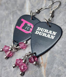 Duran Duran All You Need Is Now Guitar Pick Earrings with Pink Swarovski Crystal Dangles