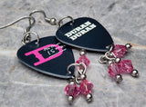 Duran Duran All You Need Is Now Guitar Pick Earrings with Pink Swarovski Crystal Dangles