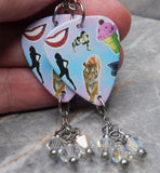 Duran Duran Paper Gods Guitar Pick Earrings with Clear Swarovski Crystal Dangles