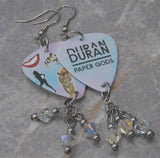 Duran Duran Paper Gods Guitar Pick Earrings with Clear Swarovski Crystal Dangles