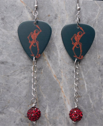 Duran Duran Danse Macabre Guitar Pick Earrings with Red Pave Bead Dangles