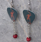 Duran Duran Danse Macabre Guitar Pick Earrings with Red Pave Bead Dangles