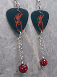 Duran Duran Danse Macabre Guitar Pick Earrings with Red Pave Bead Dangles