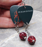 Duran Duran Danse Macabre Guitar Pick Earrings with Red Pave Bead Dangles