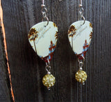 Eagles Hotel California Guitar Pick Earrings with Yellow Pave Bead Dangles