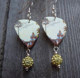 Eagles Hotel California Guitar Pick Earrings with Yellow Pave Bead Dangles