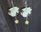 Eagles Hotel California Guitar Pick Earrings with Yellow Pave Bead Dangles