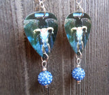 Eagles One of These Nights Guitar Pick Earrings with Blue Pave Bead Dangles