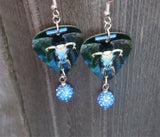 Eagles One of These Nights Guitar Pick Earrings with Blue Pave Bead Dangles