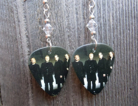 Eagles Group Picture Guitar Pick Earrings with Clear Swarovski Crystals