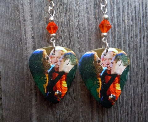 Eagles Live on Stage Guitar Pick Earrings with Orange Swarovski Crystals