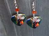 Eagles Live on Stage Guitar Pick Earrings with Orange Swarovski Crystals