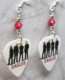 Eagles Group Picture Guitar Pick Earrings with Red Swarovski Crystals