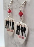 Eagles Group Picture Guitar Pick Earrings with Red Swarovski Crystals