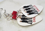 Eagles Group Picture Guitar Pick Earrings with Red Swarovski Crystals