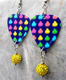 Colored Peeps Guitar Pick Earrings with Yellow Pave Bead Dangles