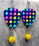 Colored Peeps Guitar Pick Earrings with Yellow Pave Bead Dangles