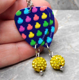 Colored Peeps Guitar Pick Earrings with Yellow Pave Bead Dangles