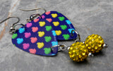 Colored Peeps Guitar Pick Earrings with Yellow Pave Bead Dangles