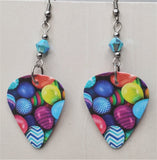 Colorful Easter Eggs Guitar Pick Earrings with Turquoise AB Swarovski Crystals