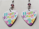 Happy Easter and Eggs Guitar Pick Earrings with Purple Opal Swarovski Crystals